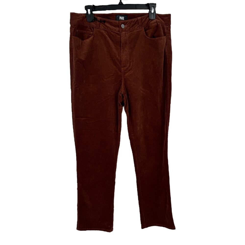 PAIGE Cindy Mid Rise Slim Straight Micro Corduroy Pants brown size 32